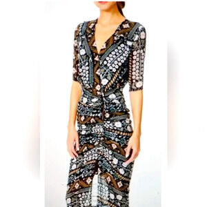 VERONICE BEARD Floral Print Silk Short Sleeve Dress